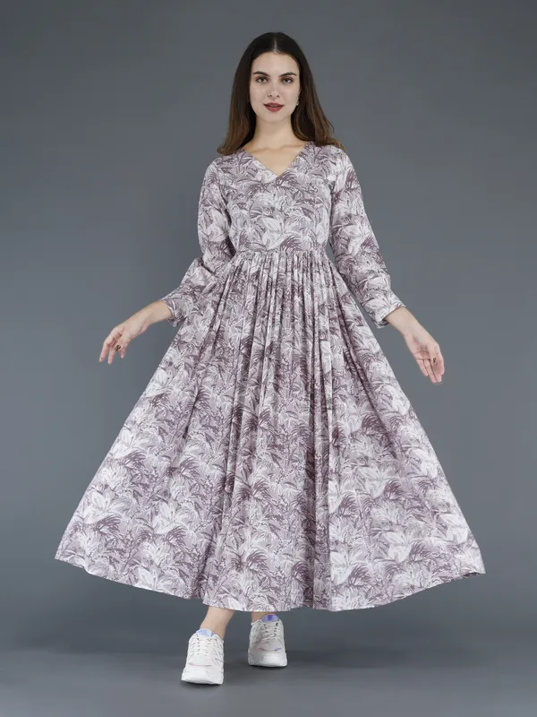 Purple_Cotton_Printed_Three_Quarter_Sleeves_Maternity_Gown_For_Women