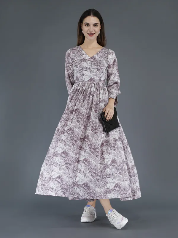 Purple_Cotton_Printed_Three_Quarter_Sleeves_Maternity_Gown_For_Women