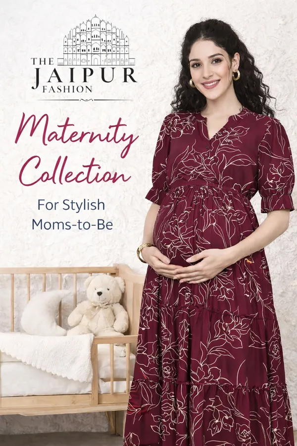 Maroon_Rayon_Printed_Short_Sleeves_Maternity_Gown_For_Women