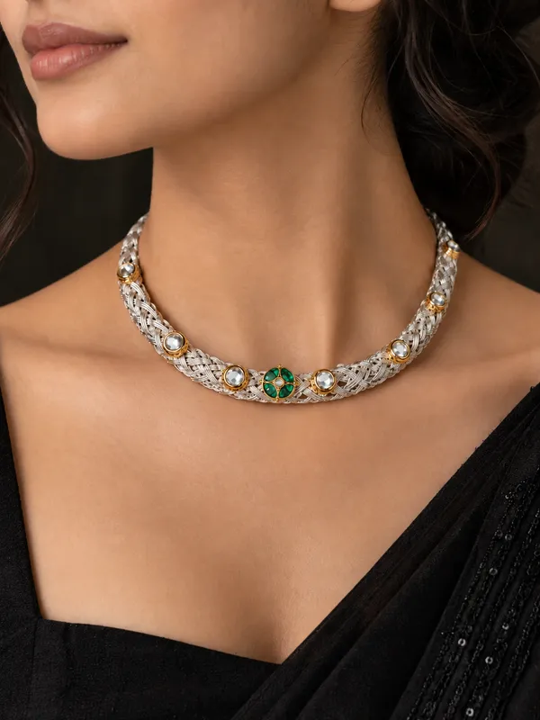 Gulabi_Leher_Oxidised_Silver_Neckring_with_Ruby_&_Gold-Tone_Detailing