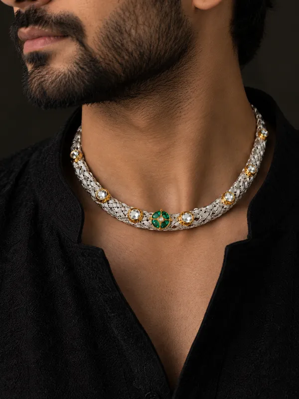 Gulabi_Leher_Oxidised_Silver_Neckring_with_Ruby_&_Gold-Tone_Detailing