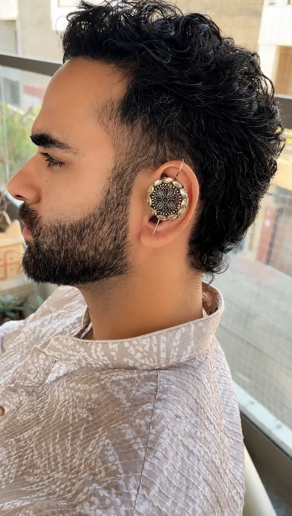 Handcrafted_Oxidised_Silver_Men’s_Earcuff_with_Artificial_Beaded_Detailing_|_Statement_Ear_Jewelry_for_Men