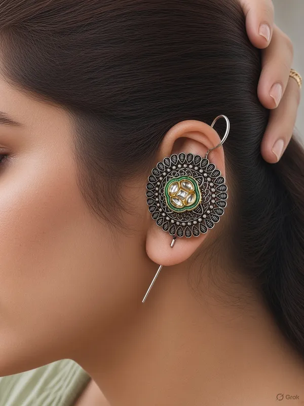 Handcrafted_Oxidised_Silver_Women_and_Men’s_Earcuff_with_Kundan_Detailing_|_Statement_Ear_Jewelry_for_Men