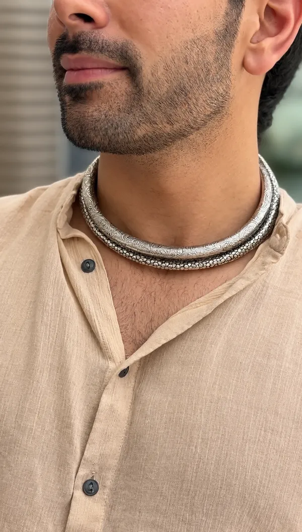 Oxidised_German_Silver_Plated_Rajasthani_Hansli_Necklace__Choker_Combo_for_Men