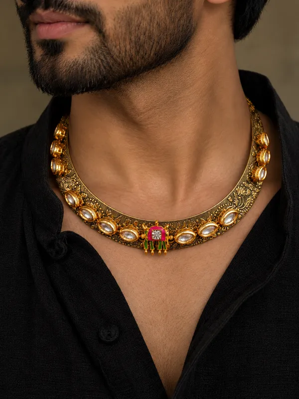 Oxidised_Gold_Tone_Kundan_Neckring_for_Women_and_Men