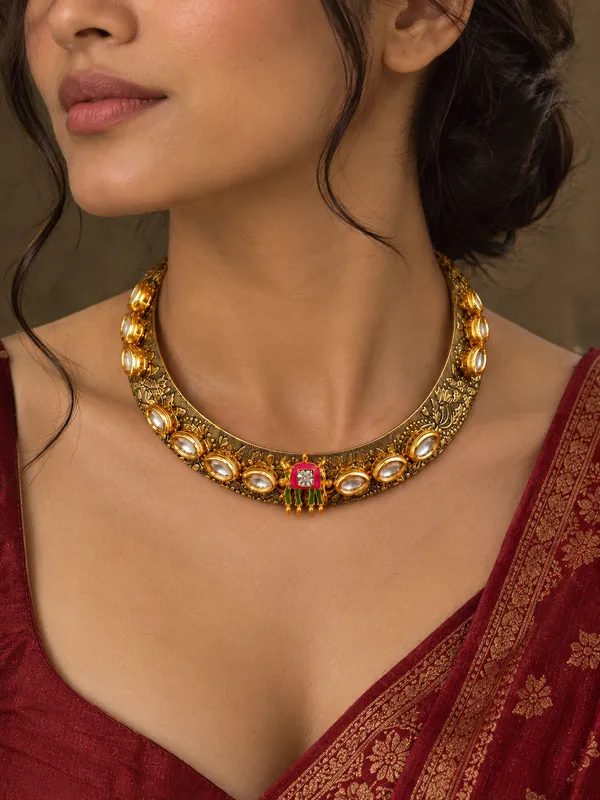 Oxidised_Gold_Tone_Kundan_Neckring_for_Women_and_Men
