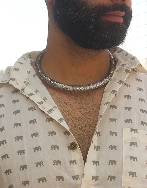 Oxidised_German_Silver_Plated_Rajasthani_Hansli_Necklace__Choker_for_Men