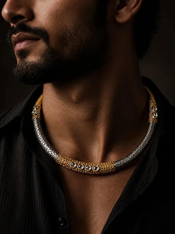 Surya_Kamal_Neck_Ring_&_Kada_Set_–_Dual_Tone_Hasli_Necklace_and_Bracelet_Combo