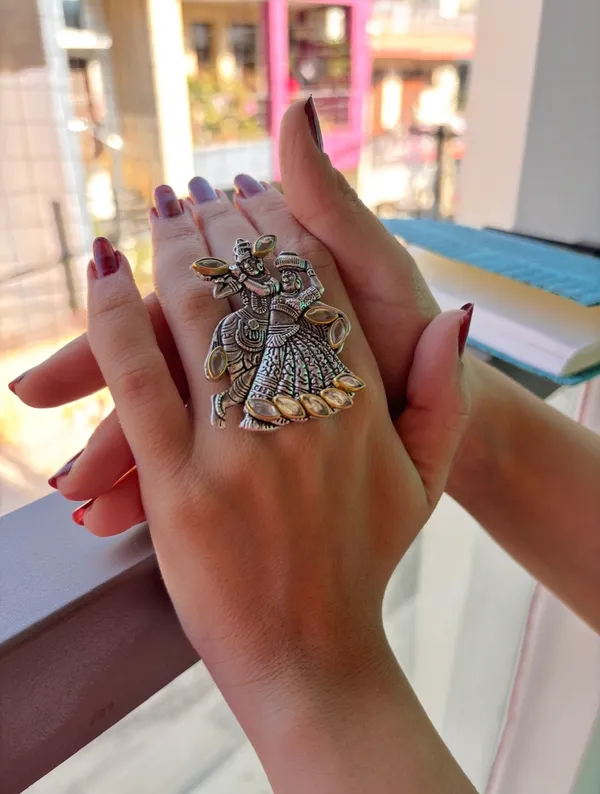 Handcrafted_Oxidized_Silver_Radha_Krishna_Statement_Ring_with_Kundan_Stones_–_Adjustable_Traditional_Indian_Jewelry
