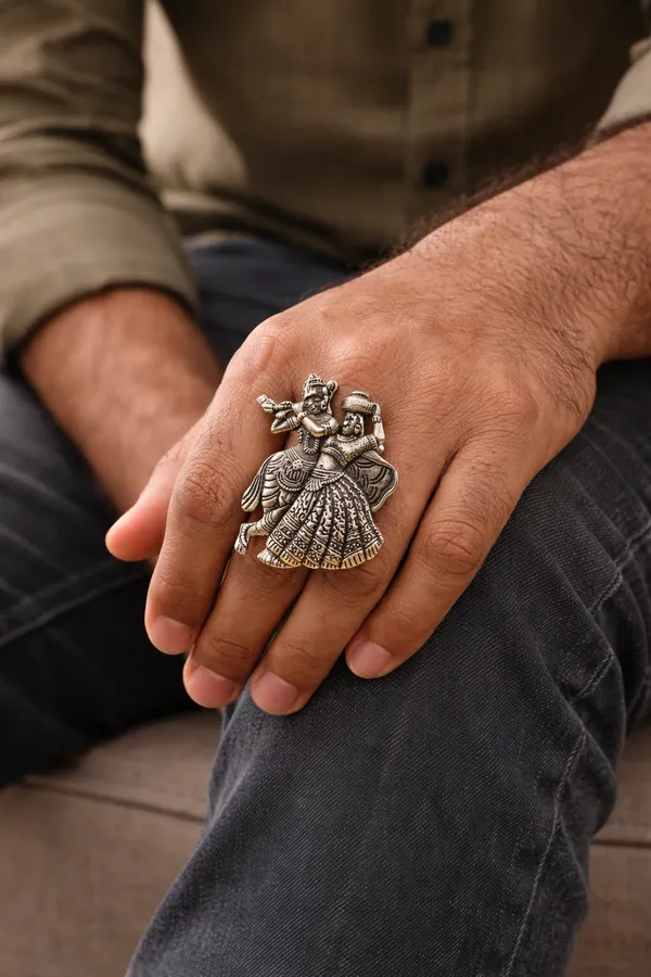 Oxidised__Silver_Radha_Krishna_Rings_for_Women_and_Girls_German_Silver_Indian_Rings_Adjustable_finger_ring_for_Men_and_Women