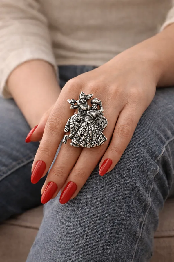 Oxidised__Silver_Radha_Krishna_Rings_for_Women_and_Girls_German_Silver_Indian_Rings_Adjustable_finger_ring_for_Men_and_Women