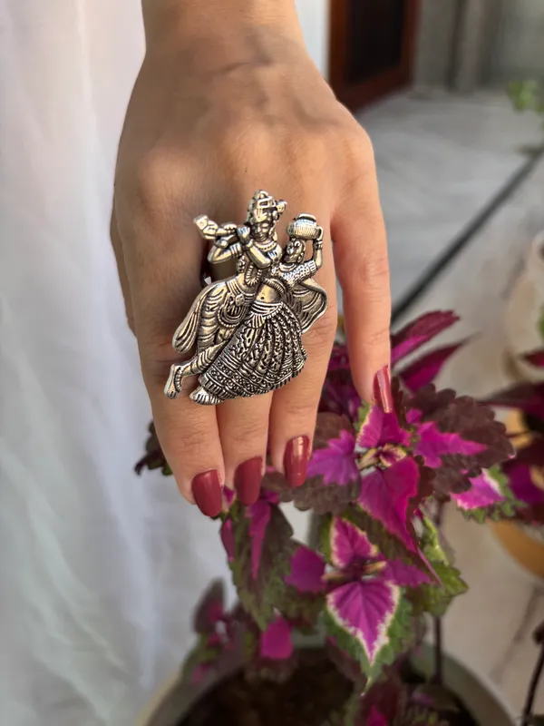 Oxidised__Silver_Radha_Krishna_Rings_for_Women_and_Girls_German_Silver_Indian_Rings_Adjustable_finger_ring_for_Men_and_Women