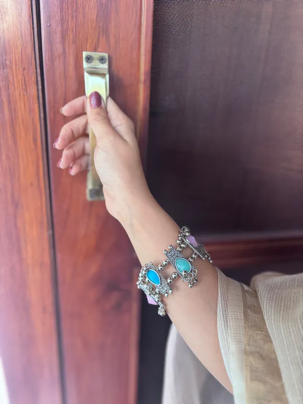 Openable_Antique_German_Silver_Bangles_|_Adjustable_Tribal_Bangles_with_Color_Stones_|_Boho_Ethnic_Bracelets_|_Handmade_Jewelry_by_Karatique