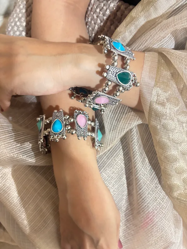 Openable_Antique_German_Silver_Bangles_|_Adjustable_Tribal_Bangles_with_Color_Stones_|_Boho_Ethnic_Bracelets_|_Handmade_Jewelry_by_Karatique