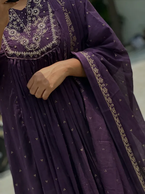 Khadi_Purple_Cotton_Anarkali_Bandhej_Set