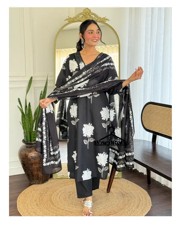 ROSE_FLORAL_PRINTED_COTTON_SUIT_SET_-BLACK