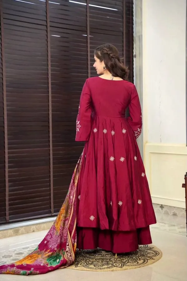 Red_Pure_Muslin_Gown_and_Pant_Suit_Set