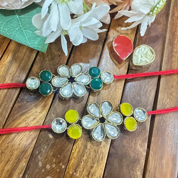 Dhivara_Kundan_Rakhi_Combo_/_Pack_Of_2_Rakhi_With_Roli_Chawal