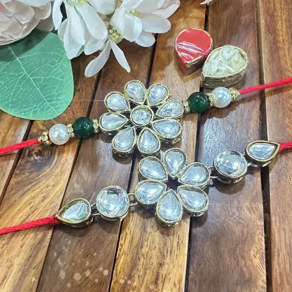 Dhivara_Kundan_Rakhi_Combo_/_Pack_Of_2_Rakhi_With_Roli_Chawal