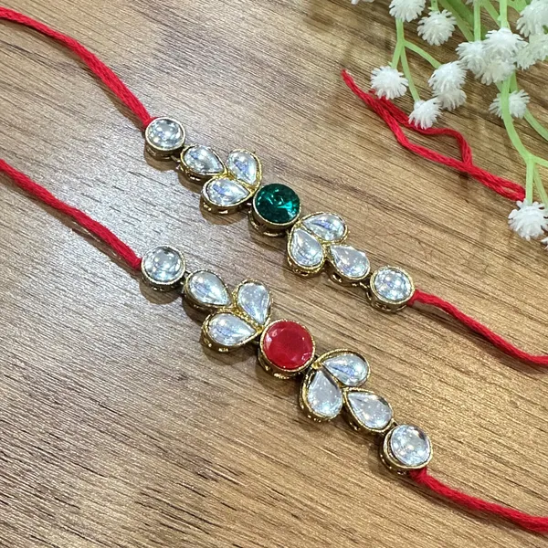 Dhivara_Kundan_Rakhi_Combo_/_Pack_Of_2_Rakhi_With_Roli_Chawal