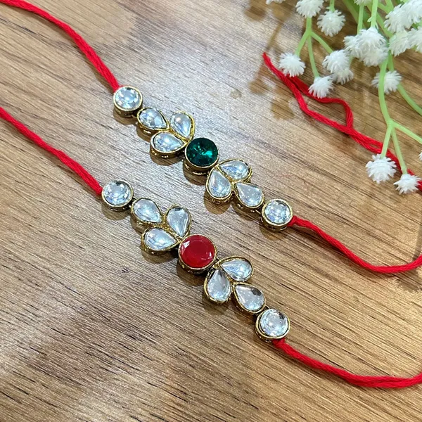 Dhivara_Kundan_Rakhi_Combo_/_Pack_Of_2_Rakhi_With_Roli_Chawal