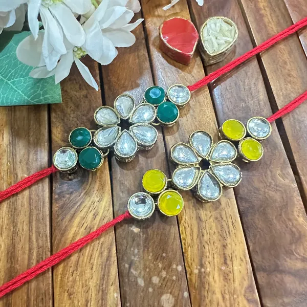 Dhivara_Kundan_Rakhi_Combo_/_Pack_Of_2_Rakhi_With_Roli_Chawal