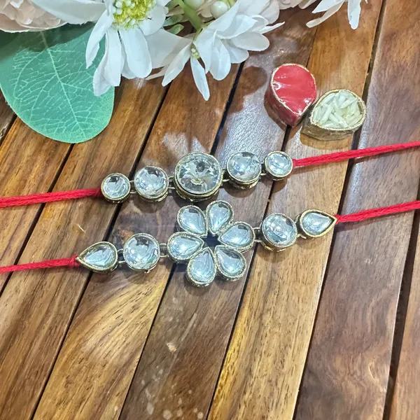 Dhivara_Kundan_Rakhi_Combo_/_Pack_Of_2_Rakhi_With_Roli_Chawal
