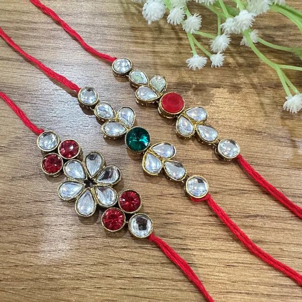 Dhivara_Kundan_Rakhi_Combo_/_Pack_Of_3_Rakhi_With_Roli_Chawal