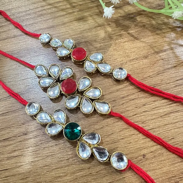 Dhivara_Kundan_Rakhi_Combo_/_Pack_Of_3_Rakhi_With_Roli_Chawal