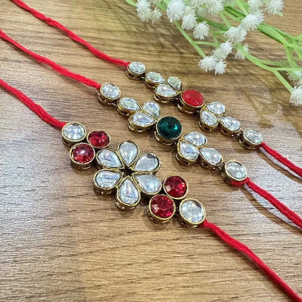 Dhivara_Kundan_Rakhi_Combo_/_Pack_Of_3_Rakhi_With_Roli_Chawal