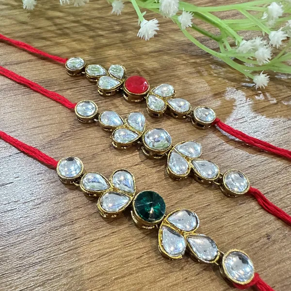 Dhivara_Kundan_Rakhi_Combo_/_Pack_Of_3_Rakhi_With_Roli_Chawal