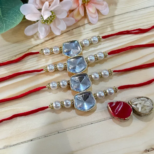 Dhivara_Kundan_Rakhi_Combo_/_Pack_Of_4_Rakhi_With_Roli_Chawal