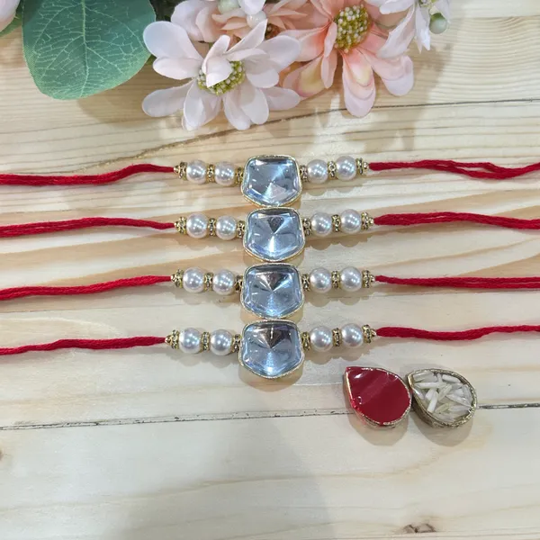 Dhivara_Kundan_Rakhi_Combo_/_Pack_Of_4_Rakhi_With_Roli_Chawal