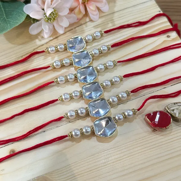 Dhivara_Kundan_Rakhi_Combo_/_Pack_Of_6_Rakhi_With_Roli_Chawal