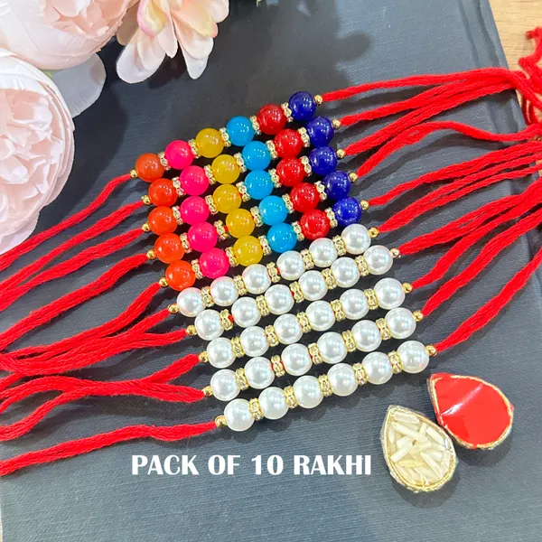 Dhivara_Pearl_Rakhi_Combo_/_Pack_Of_10_Rakhi_With_Roli_Chawal