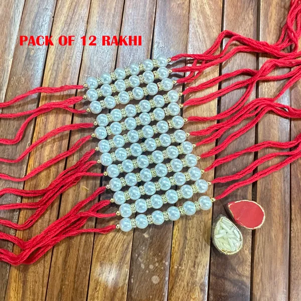 Dhivara_Pearl_Rakhi_Combo_/_Pack_Of_12_Rakhi_With_Roli_Chawal