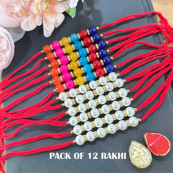Dhivara_Pearl_Rakhi_Combo_/_Pack_Of_12_Rakhi_With_Roli_Chawal