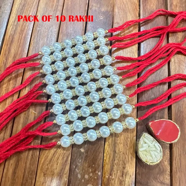 Dhivara_Pearl_Rakhi_Combo_/_Pack_Of_10_Rakhi_With_Roli_Chawal