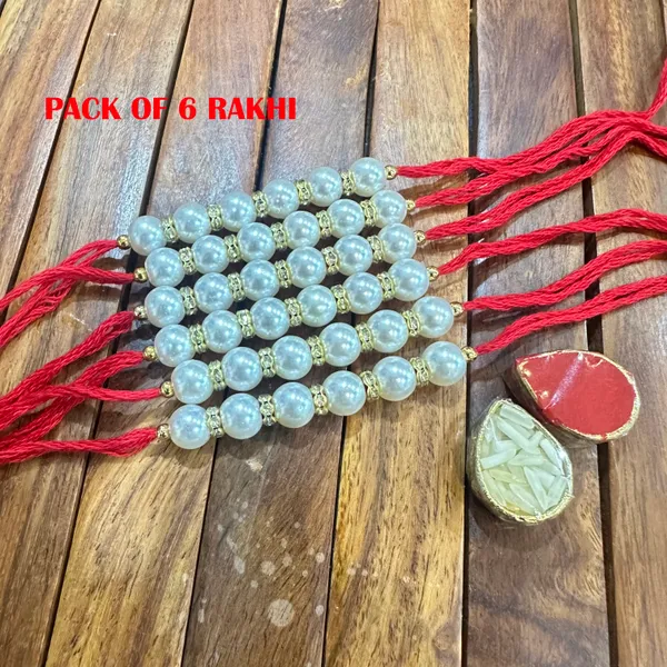 Dhivara_Pearl_Rakhi_Combo_/_Pack_Of_6_Rakhi_With_Roli_Chawal