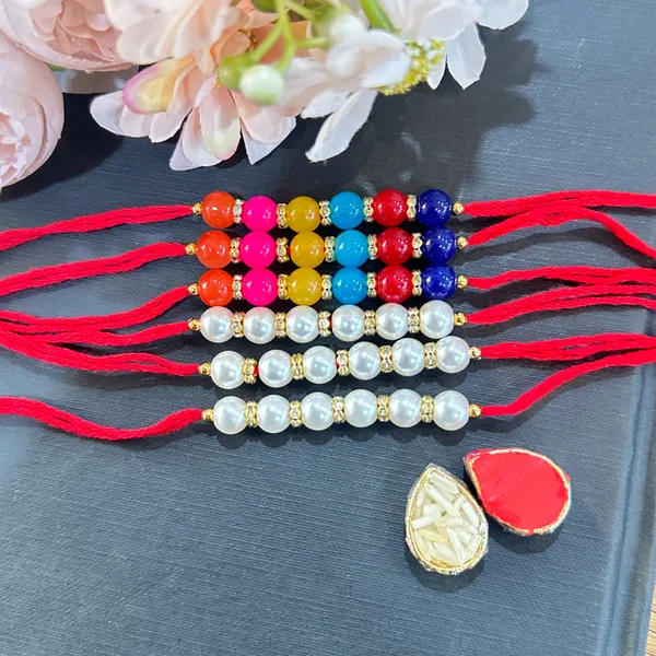 Dhivara_Pearl_Rakhi_Combo_/_Pack_Of_6_Rakhi_With_Roli_Chawal