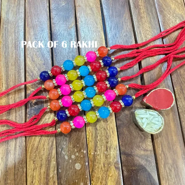 Dhivara_Pearl_Rakhi_Combo_/_Pack_Of_6_Rakhi_With_Roli_Chawal