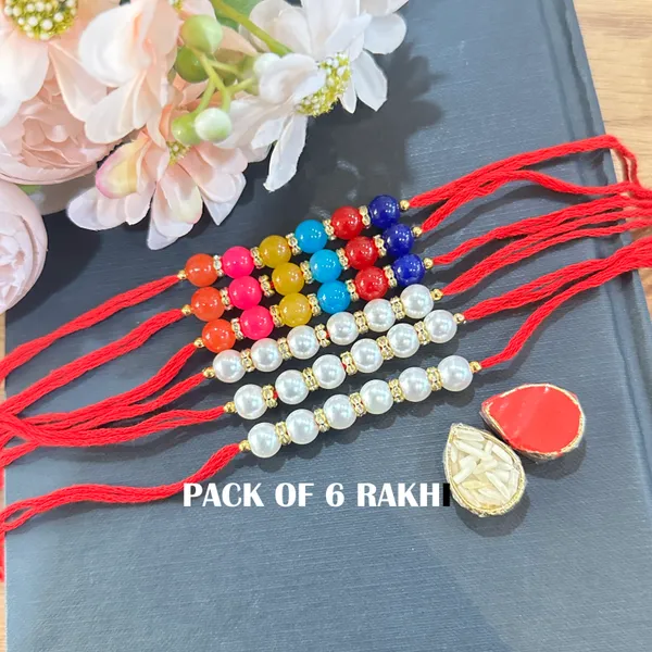 Dhivara_Pearl_Rakhi_Combo_/_Pack_Of_6_Rakhi_With_Roli_Chawal