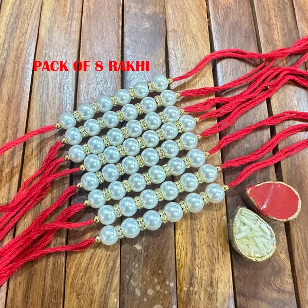 Dhivara_Pearl_Rakhi_Combo_/_Pack_Of_8_Rakhi_With_Roli_Chawal