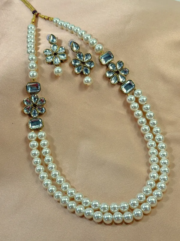 Dhivara_Copper_Plated_Classic_Double_Line_Pearl_Necklace_Set_For_Women