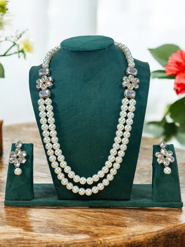 Dhivara_Copper_Plated_Classic_Double_Line_Pearl_Necklace_Set_For_Women