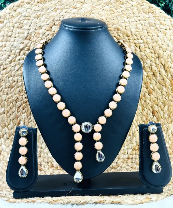 Peach_Alloy_Copper_Jewellery_Set_For_Women