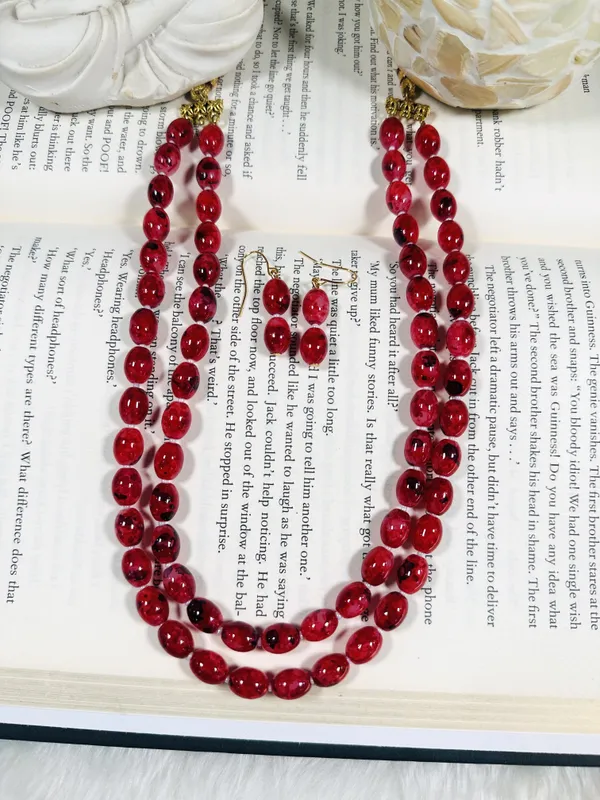 Dhivara_Latest_Two_Layer_Oval_Shap_Red_Pearl_Necklace_Set