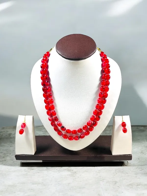 Dhivara_Latest_Two_Layer_Oval_Shap_Red_Pearl_Necklace_Set