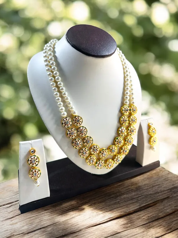 Dhivara_Rhodium_Plated_Meenawork_Beautiful_Double_Line_Pearl_Necklace_Set_For_Women