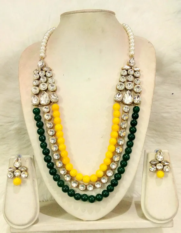 Three_Layer_Yellow_And_Green_Pearl_Necklace_Set
